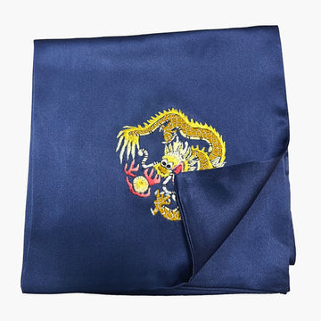 Suzhou Hand Embroidered Silk Pocket Square, Dragon Navy Blue
